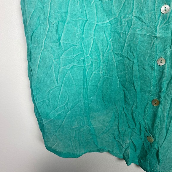 Free People We The Free Button Up Shirt Crinkle Top Small Green Short Sleeve‎ - Picture 5 of 6
